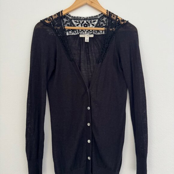 Trinity Black Crochet Lace Cardigan – Vintage Button Down, Size Small - Picture 4 of 8